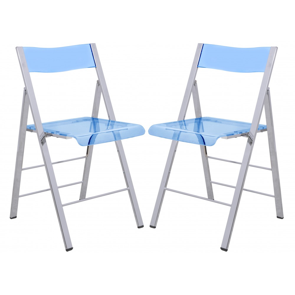 LeisureMod Menno Modern Acrylic Folding Chair, Set of 2, Blue, MF15TBU2