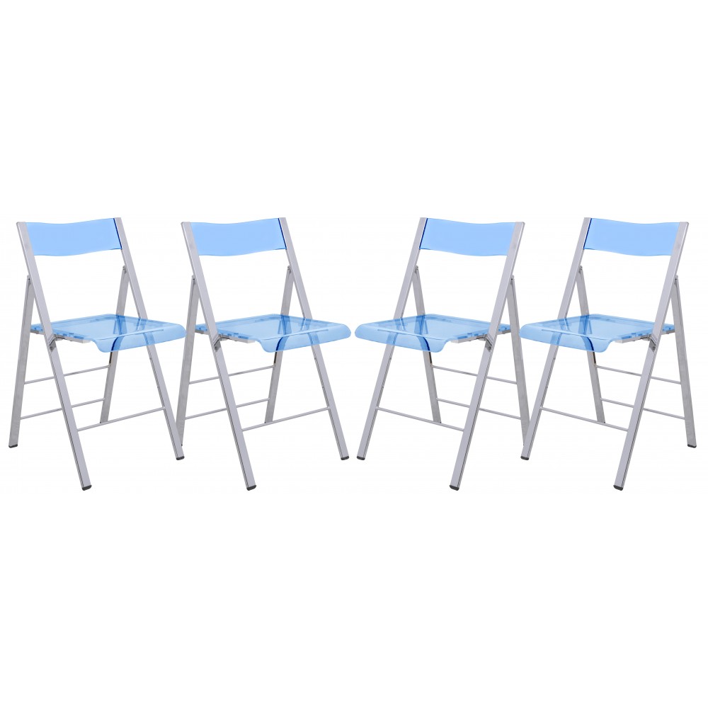 LeisureMod Menno Modern Acrylic Folding Chair, Set of 4, Blue, MF15TBU4