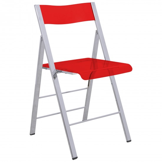 LeisureMod Menno Modern Acrylic Folding Chair, Red, MF15TR