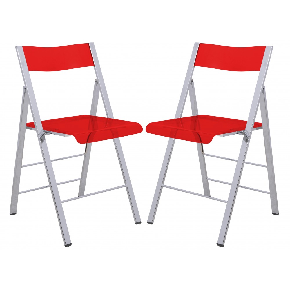 LeisureMod Menno Modern Acrylic Folding Chair, Set of 2, Red, MF15TR2