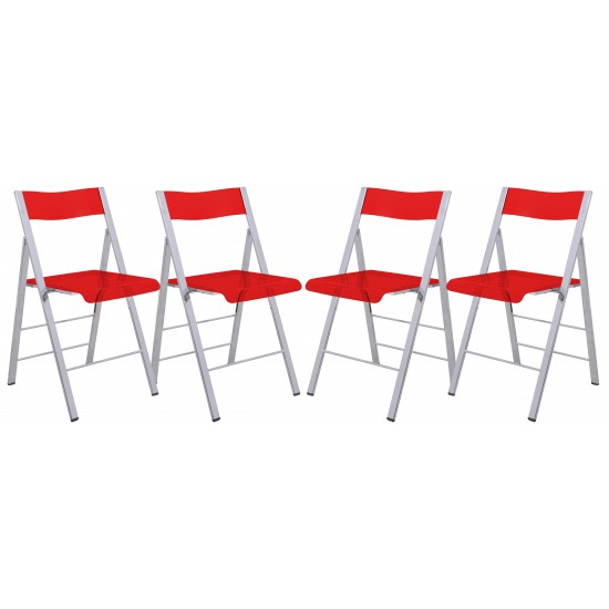 LeisureMod Menno Modern Acrylic Folding Chair, Set of 4, Red, MF15TR4