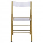 LeisureMod Menno Modern Acrylic Gold Base Folding Chair, Clear, MFG15CL