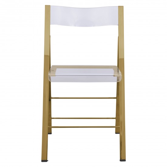 LeisureMod Menno Modern Acrylic Gold Base Folding Chair, Clear, MFG15CL