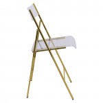 LeisureMod Menno Modern Acrylic Gold Base Folding Chair, Clear, MFG15CL