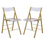 Menno Modern Acrylic Gold Base Folding Chair, Set of 2, Clear, MFG15CL2