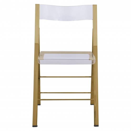 Menno Modern Acrylic Gold Base Folding Chair, Set of 2, Clear, MFG15CL2