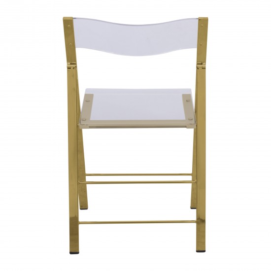 Menno Modern Acrylic Gold Base Folding Chair, Set of 2, Clear, MFG15CL2