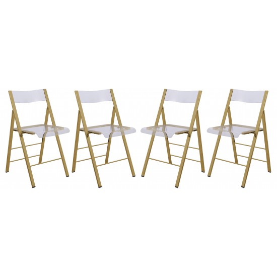 Menno Modern Acrylic Gold Base Folding Chair, Set of 4, Clear, MFG15CL4