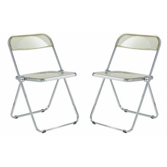 Lawrence Acrylic Folding Chair With Metal Frame, Set of 2, Amber, LF19A2