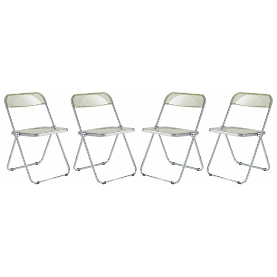 Lawrence Acrylic Folding Chair With Metal Frame, Set of 4, Amber, LF19A4