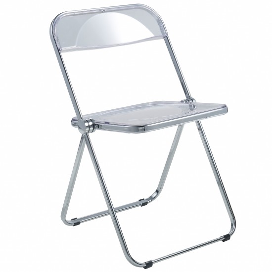 LeisureMod Lawrence Acrylic Folding Chair With Metal Frame, Clear, LF19CL