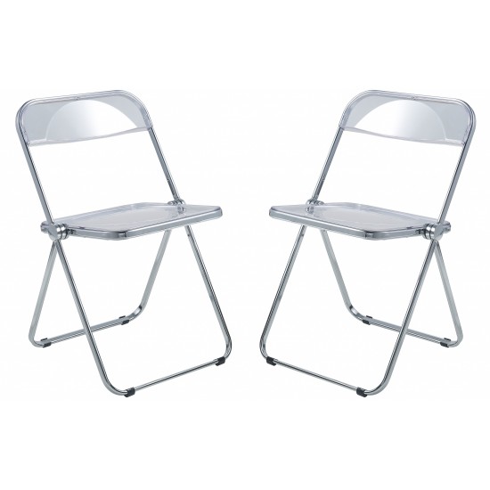 Lawrence Acrylic Folding Chair With Metal Frame, Set of 2, Clear, LF19CL2