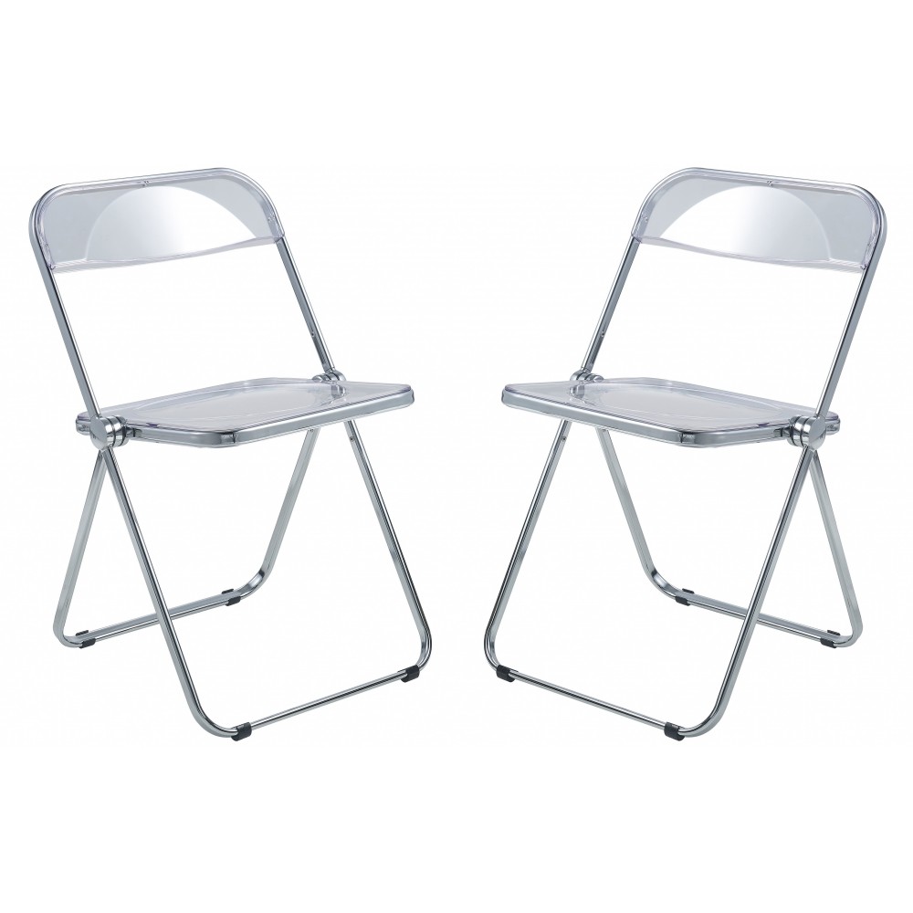 Lawrence Acrylic Folding Chair With Metal Frame, Set of 2, Clear, LF19CL2