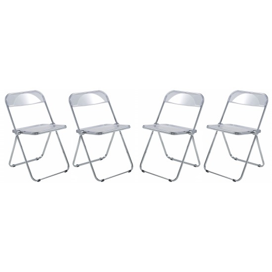 Lawrence Acrylic Folding Chair With Metal Frame, Set of 4, Clear, LF19CL4