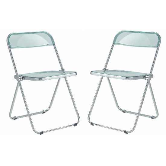 Lawrence Acrylic Folding Chair With Metal Frame, Set of 2, Jade Green, LF19G2