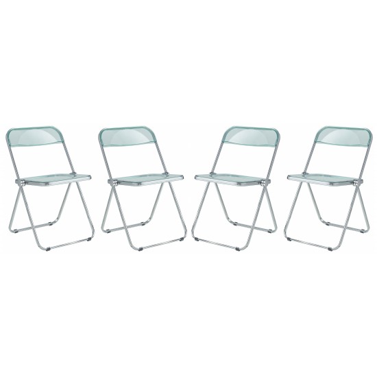 Lawrence Acrylic Folding Chair With Metal Frame, Set of 4, Jade Green, LF19G4