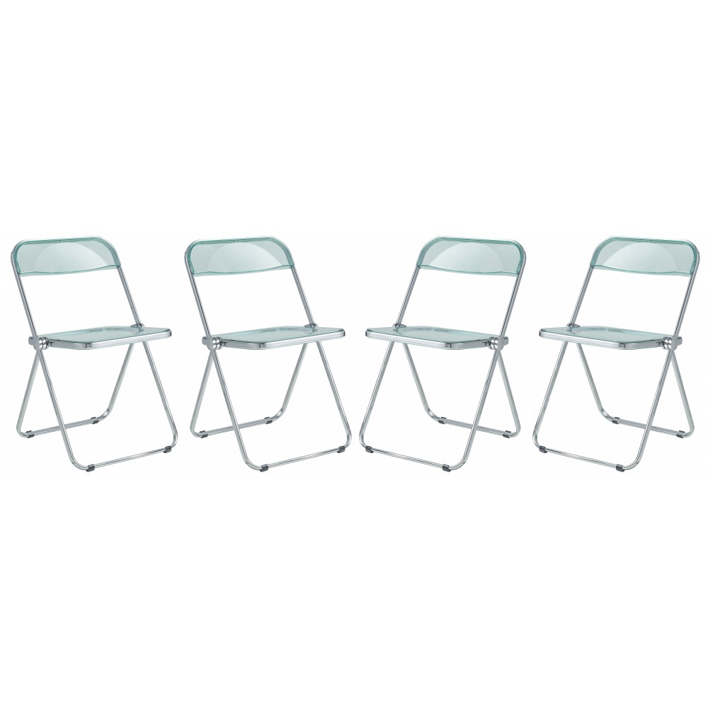 Lawrence Acrylic Folding Chair With Metal Frame, Set of 4, Jade Green, LF19G4