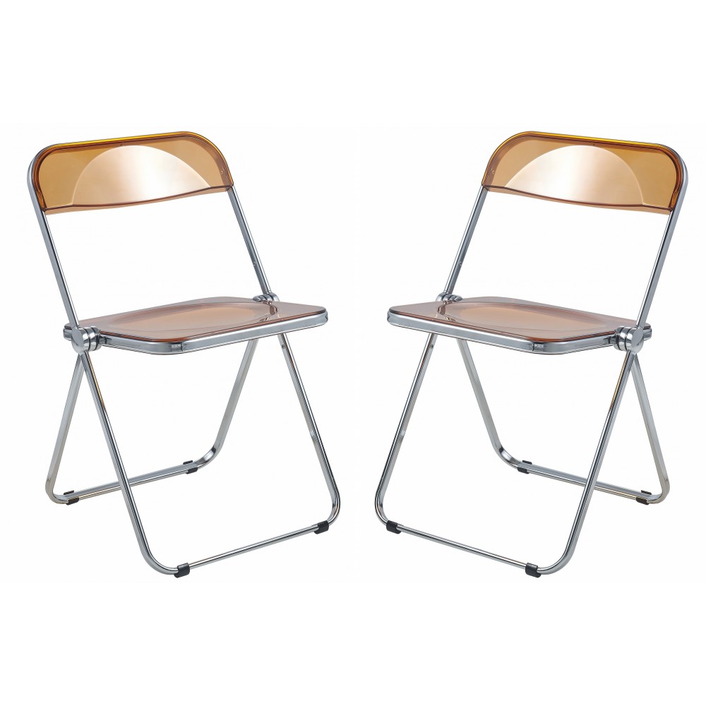 Lawrence Acrylic Folding Chair With Metal Frame, Set of 2, Tangerine, LF19OR2