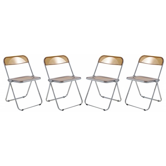 Lawrence Acrylic Folding Chair With Metal Frame, Set of 4, Tangerine, LF19OR4