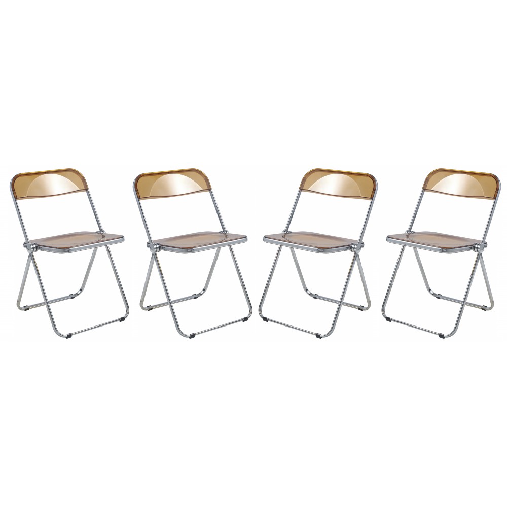 Lawrence Acrylic Folding Chair With Metal Frame, Set of 4, Tangerine, LF19OR4