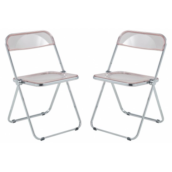 Lawrence Acrylic Folding Chair With Metal Frame, Set of 2, Rose Pink, LF19PK2
