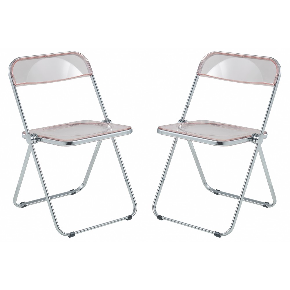 Lawrence Acrylic Folding Chair With Metal Frame, Set of 2, Rose Pink, LF19PK2