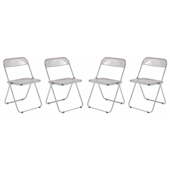 Lawrence Acrylic Folding Chair With Metal Frame, Set of 4, Rose Pink, LF19PK4