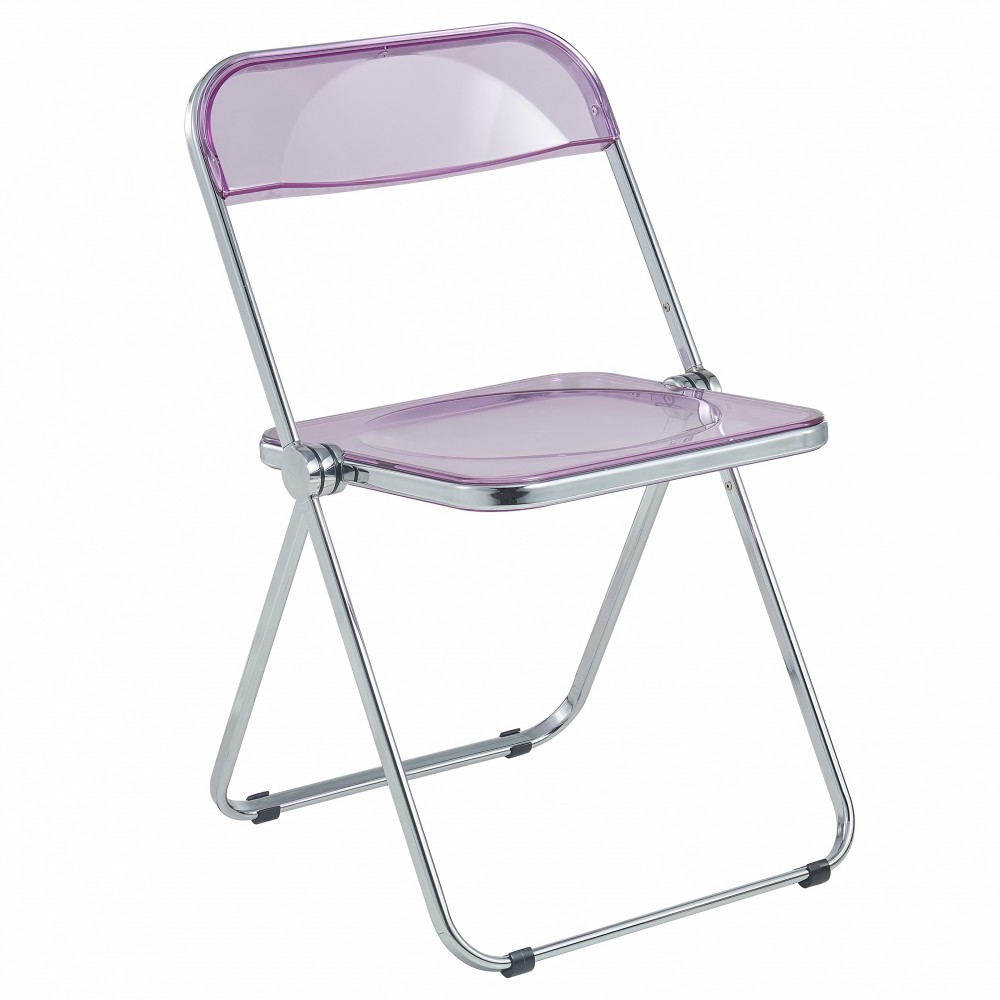 LeisureMod Lawrence Acrylic Folding Chair With Metal Frame, Magenta, LF19PU