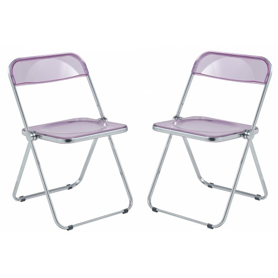 Lawrence Acrylic Folding Chair With Metal Frame, Set of 2, Magenta, LF19PU2