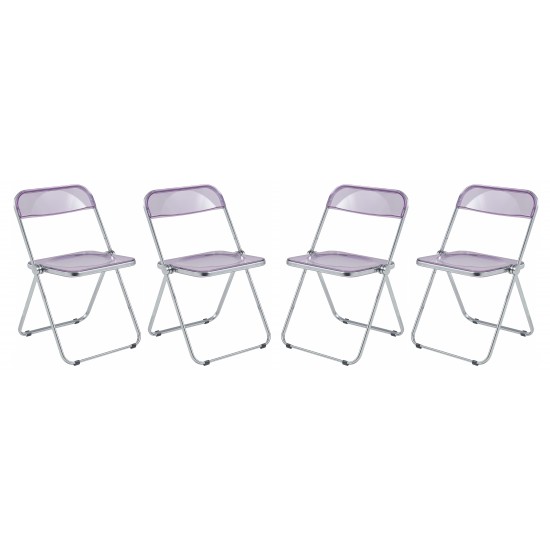 Lawrence Acrylic Folding Chair With Metal Frame, Set of 4, Magenta, LF19PU4