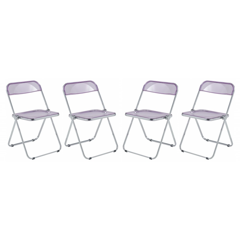 Lawrence Acrylic Folding Chair With Metal Frame, Set of 4, Magenta, LF19PU4 Lawrence Acrylic Folding Chair With Metal Frame, Set of 4, Magenta, LF19PU4