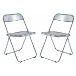 Acrylic Folding Chair, Metal Frame, Set of 2, Transparent Black, LF19TBL2