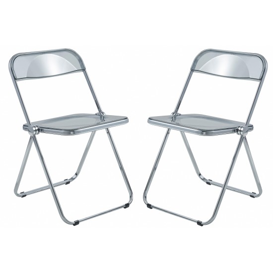 Acrylic Folding Chair, Metal Frame, Set of 2, Transparent Black, LF19TBL2