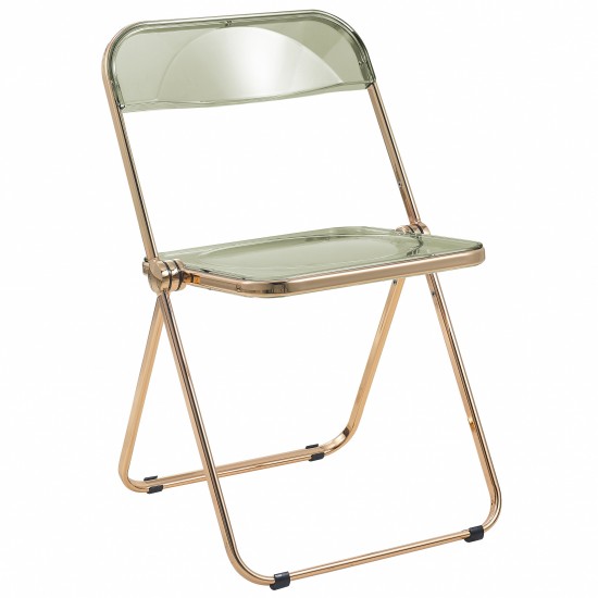 LeisureMod Lawrence Acrylic Folding Chair With Gold Metal Frame, Amber, LFG19A