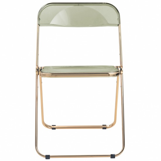 LeisureMod Lawrence Acrylic Folding Chair With Gold Metal Frame, Amber, LFG19A