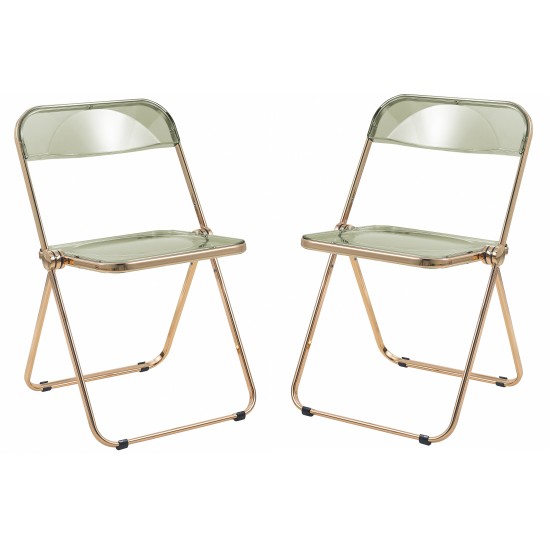 Lawrence Acrylic Folding Chair With Gold Metal Frame, Set of 2, Amber, LFG19A2