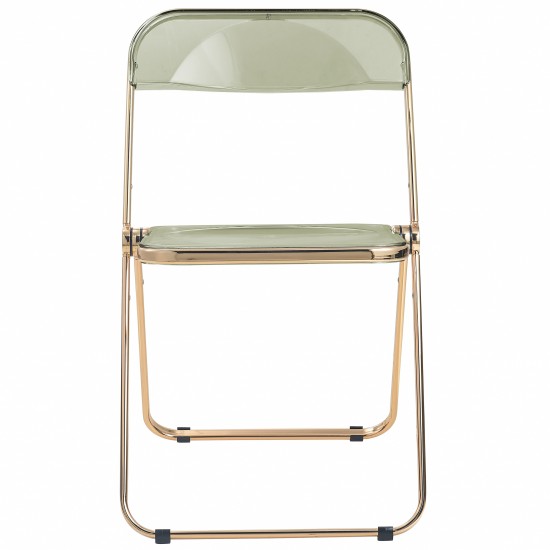 Lawrence Acrylic Folding Chair With Gold Metal Frame, Set of 2, Amber, LFG19A2