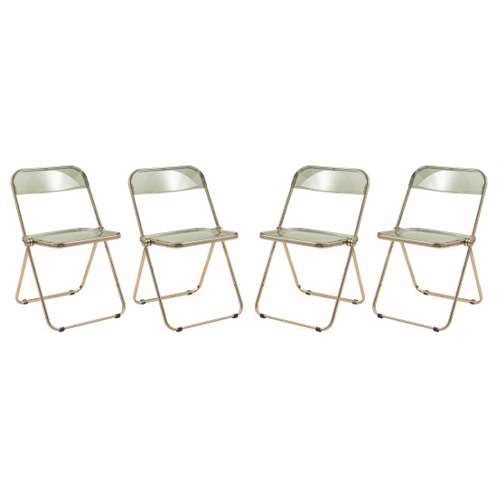 Lawrence Acrylic Folding Chair With Gold Metal Frame, Set of 4, Amber, LFG19A4