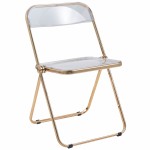 LeisureMod Lawrence Acrylic Folding Chair With Gold Metal Frame, Clear, LFG19CL