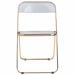 LeisureMod Lawrence Acrylic Folding Chair With Gold Metal Frame, Clear, LFG19CL