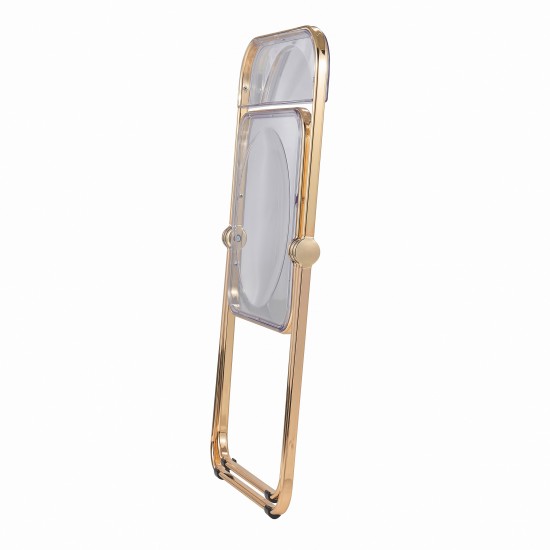 LeisureMod Lawrence Acrylic Folding Chair With Gold Metal Frame, Clear, LFG19CL