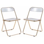 Lawrence Acrylic Folding Chair With Gold Metal Frame, Set of 2, Clear, LFG19CL2