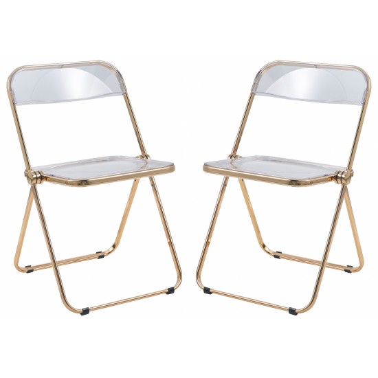 Lawrence Acrylic Folding Chair With Gold Metal Frame, Set of 2, Clear, LFG19CL2