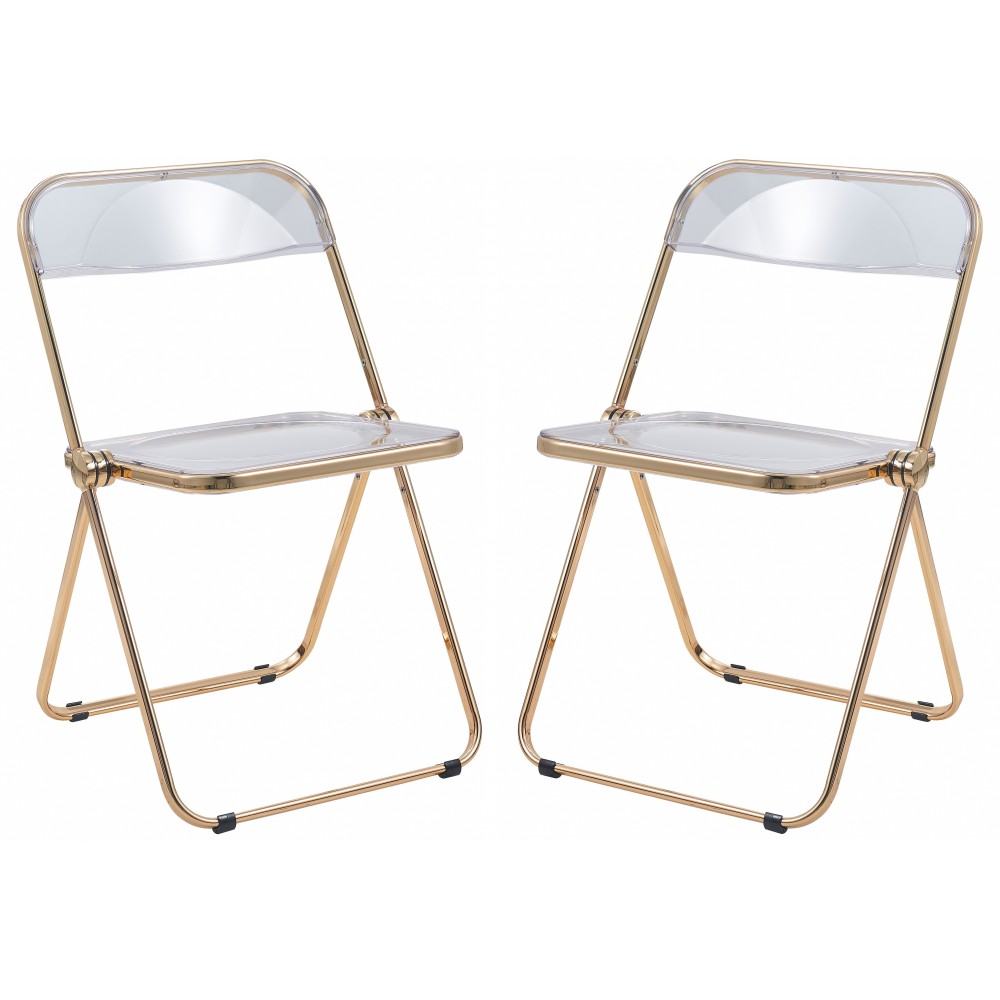 Lawrence Acrylic Folding Chair With Gold Metal Frame, Set of 2, Clear, LFG19CL2