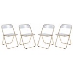 Lawrence Acrylic Folding Chair With Gold Metal Frame, Set of 4, Clear, LFG19CL4