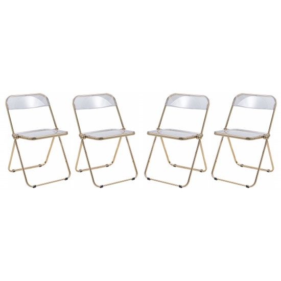 Lawrence Acrylic Folding Chair With Gold Metal Frame, Set of 4, Clear, LFG19CL4