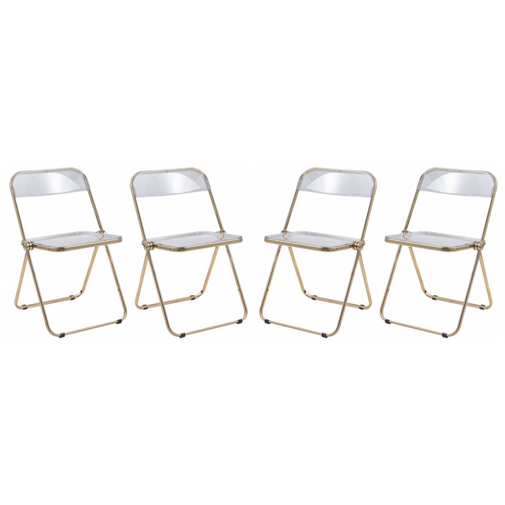 Lawrence Acrylic Folding Chair With Gold Metal Frame, Set of 4, Clear, LFG19CL4