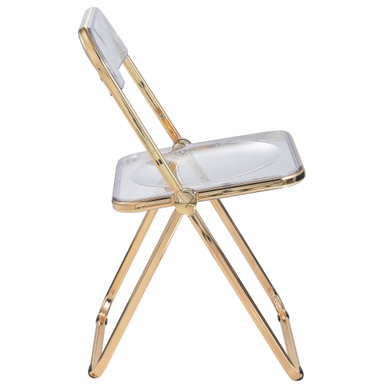 Lawrence Acrylic Folding Chair With Gold Metal Frame, Set of 4, Clear, LFG19CL4