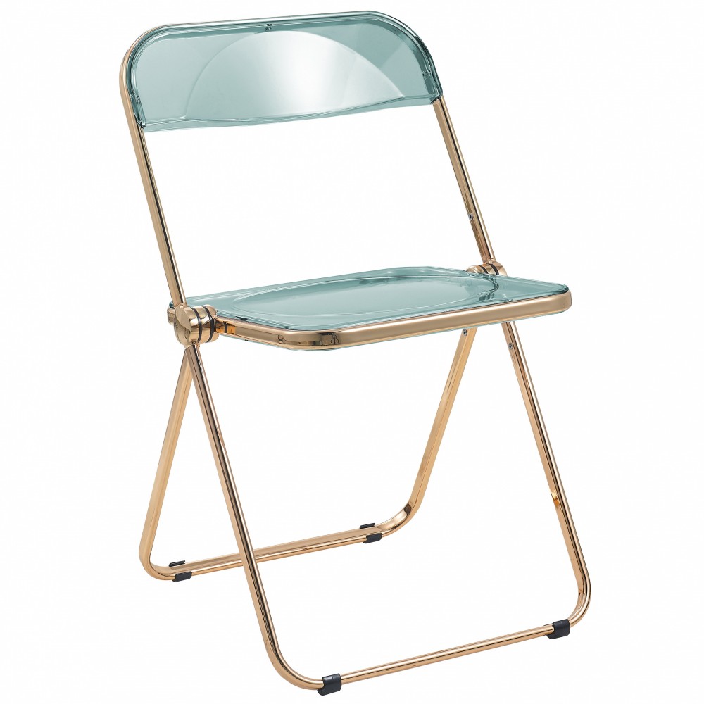 Lawrence Acrylic Folding Chair With Gold Metal Frame, Jade Green, LFG19G