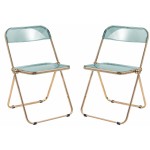 Lawrence Acrylic Folding Chair, Gold Metal Frame, Set of 2, Jade Green, LFG19G2